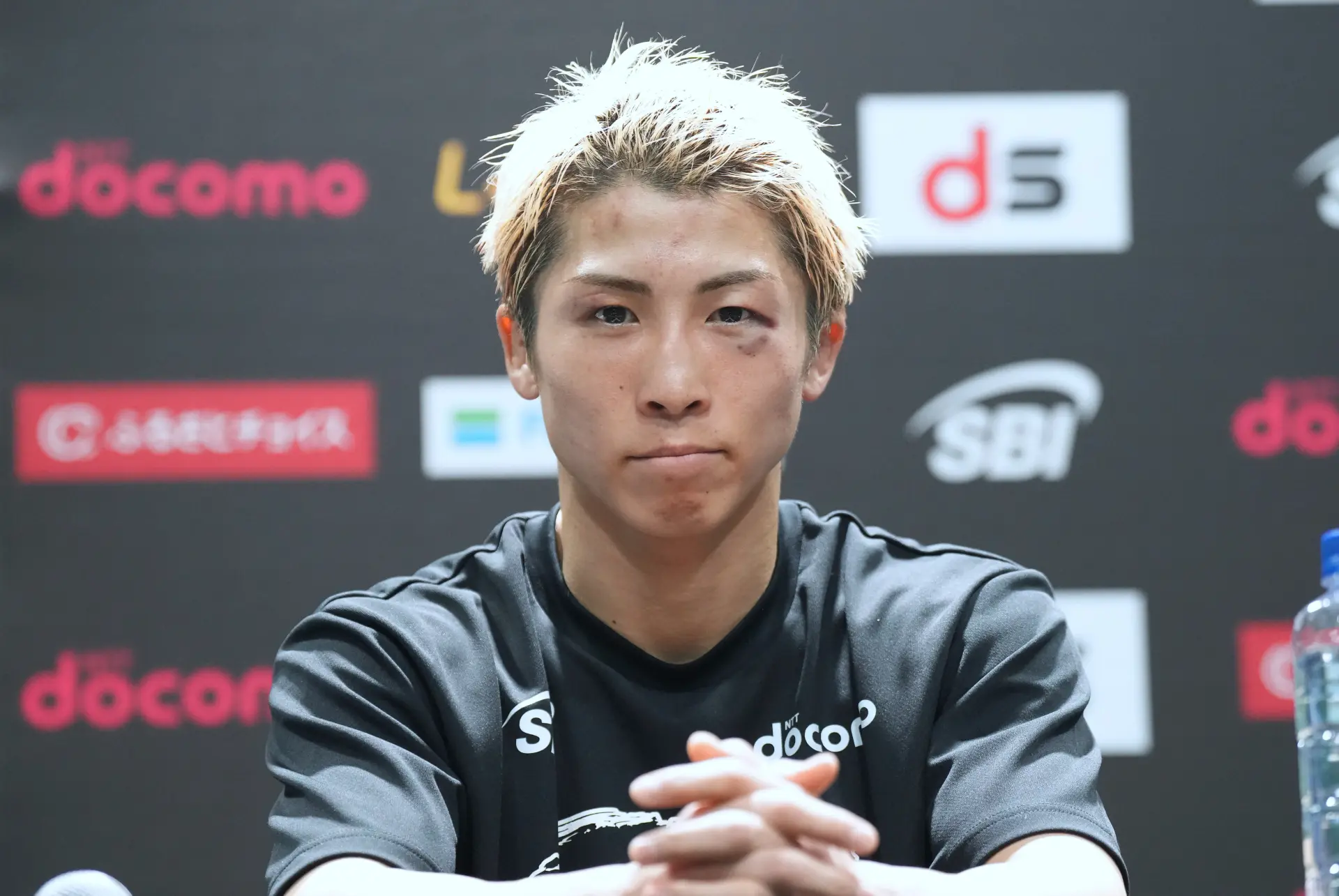 Naoya Inoue speaks to the press following his victory over Junto Nakatani